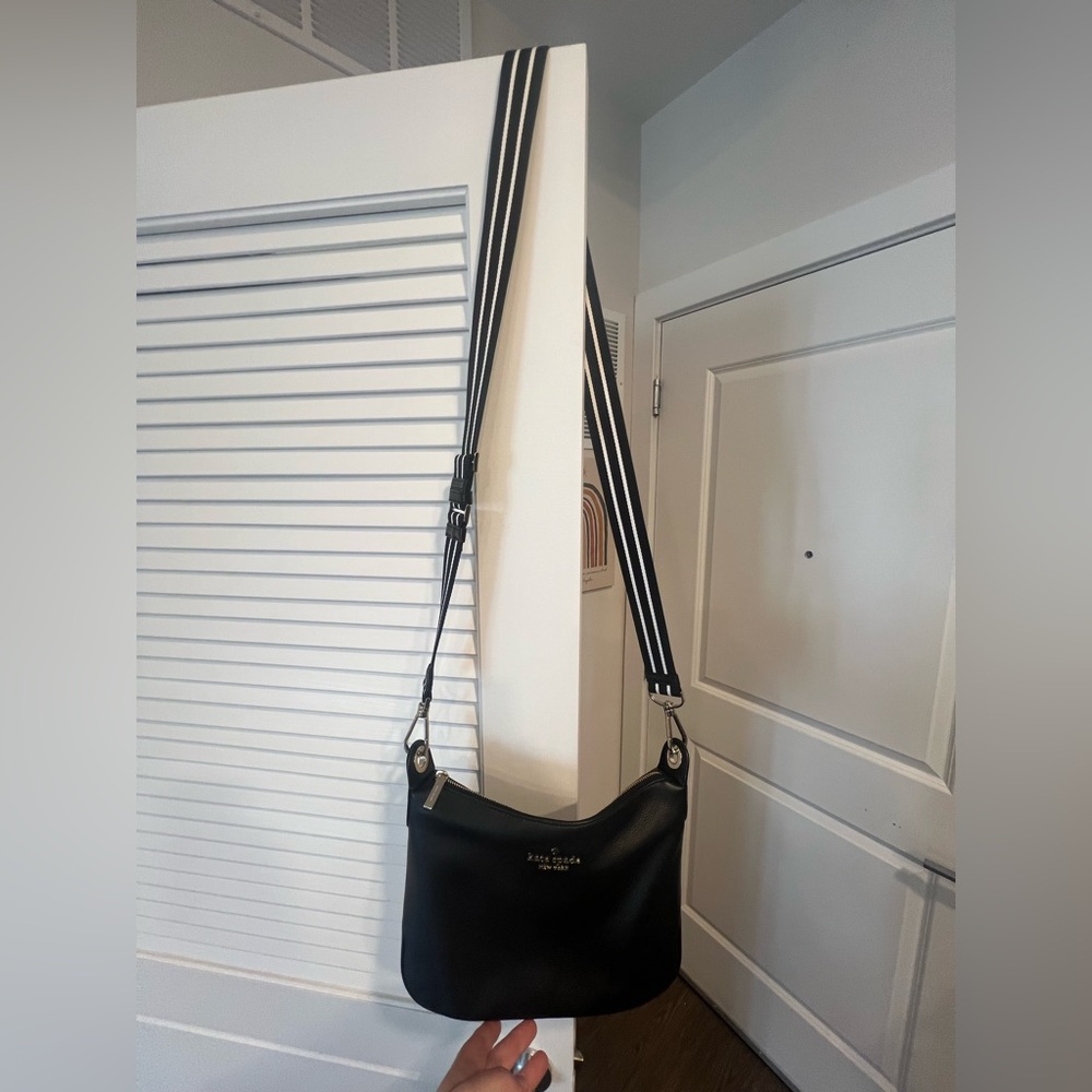 Kate Spade Black Shoulder Bag with Striped Strap